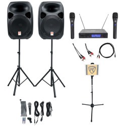 Dual Speaker Sound System with Wireless Microphones